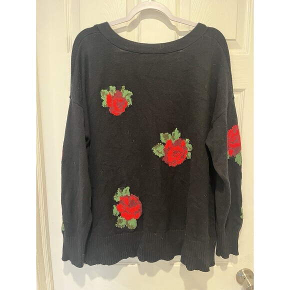 Sanctuary Women’s Sz M Rosetta Black Oversized Long Cotton Cardigan Red Roses - Picture 4 of 5